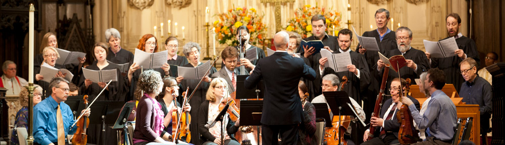 The singers and orchestra of Emmanuel Music during a cantata